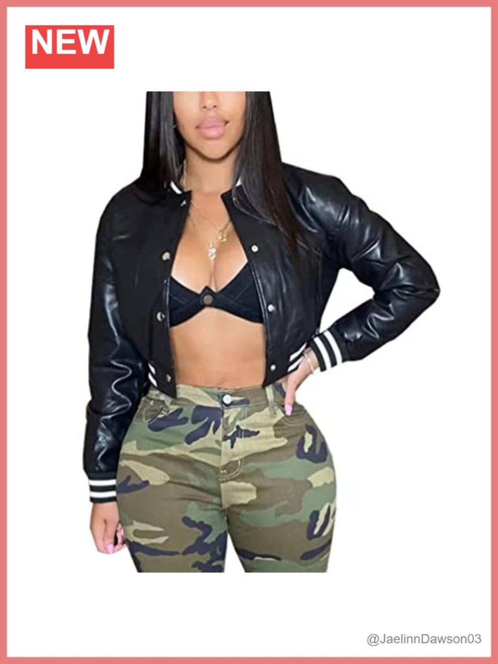 Faux Leather Cropped Bomber Jacket Snap Front Streetwear